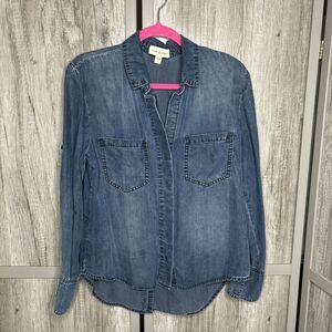 Cloth Stone Denim Shirt Chambray Long Sleeves Back Slit Blue Size S